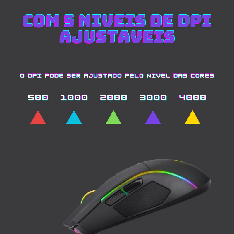 REDRAGON WolfGrip G105 RGB Mouse - 4000 DPI, 8 botões programáveis, ergonomico para PC Gamer